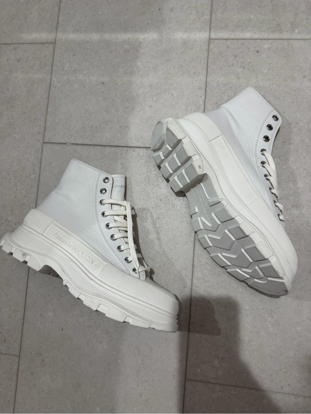 Alexander McQueen White Lace-Up Chunky Sole Boots